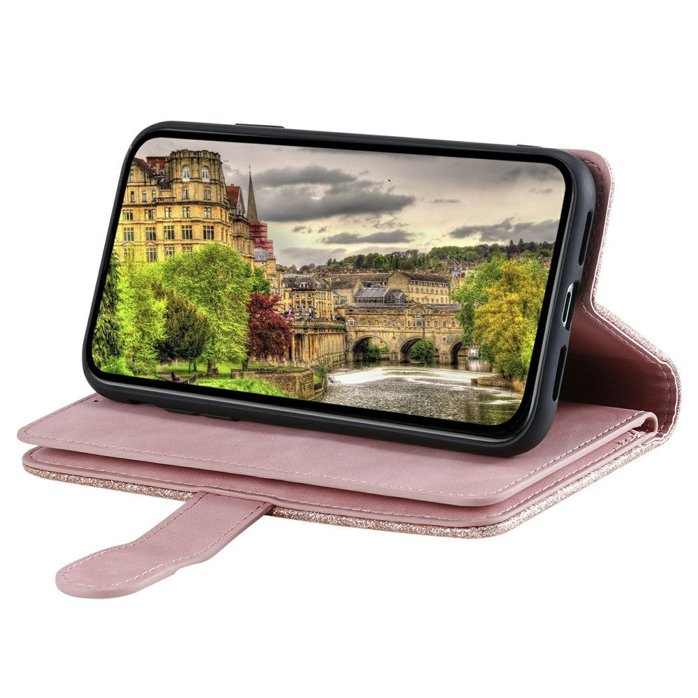 For Xiaomi Poco M8 Pro 5G / Redmi Note 15 Pro+ 5G (Global) Case 9 Card Slots Zipper Wallet PU Leather Phone Cover with Wrist Strap - Rose Gold