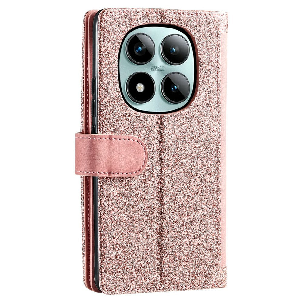 For Xiaomi Poco M8 Pro 5G / Redmi Note 15 Pro+ 5G (Global) Case 9 Card Slots Zipper Wallet PU Leather Phone Cover with Wrist Strap - Rose Gold