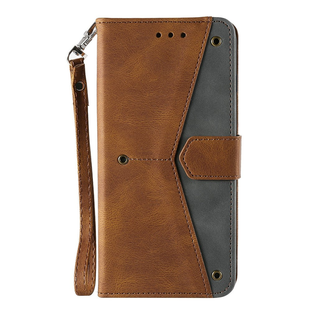 For Xiaomi Poco M8 Pro 5G / Redmi Note 15 Pro+ 5G (Global) Leather Case Splicing Stitching Wallet Phone Cover with Wrist Strap - Brown