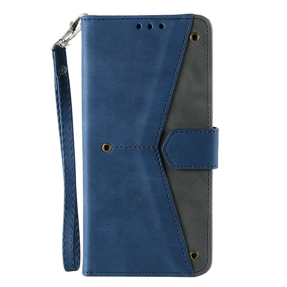 For Xiaomi Poco M8 Pro 5G / Redmi Note 15 Pro+ 5G (Global) Leather Case Splicing Stitching Wallet Phone Cover with Wrist Strap - Blue