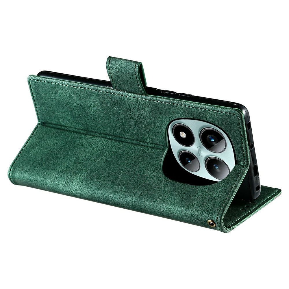For Xiaomi Poco M8 Pro 5G / Redmi Note 15 Pro+ 5G (Global) Leather Case Splicing Stitching Wallet Phone Cover with Wrist Strap - Green