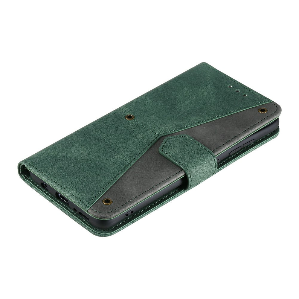 For Xiaomi Poco M8 Pro 5G / Redmi Note 15 Pro+ 5G (Global) Leather Case Splicing Stitching Wallet Phone Cover with Wrist Strap - Green