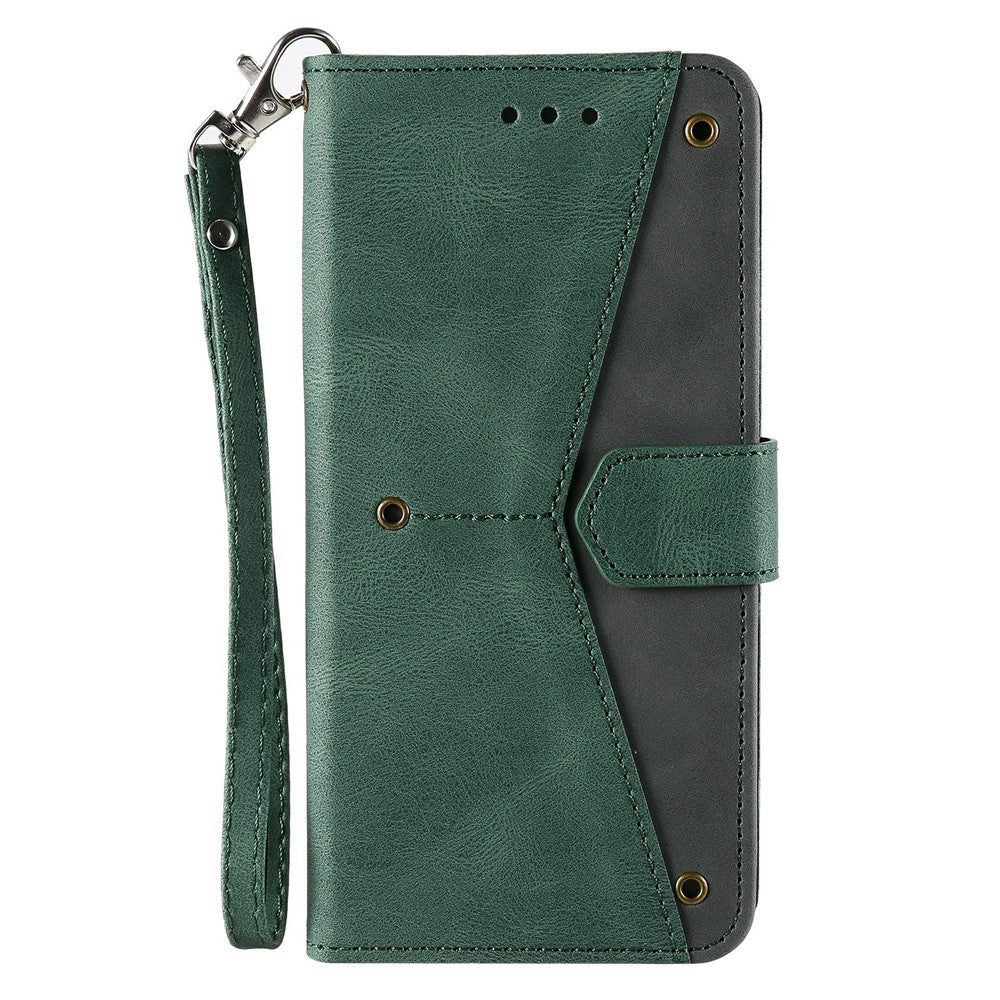 For Xiaomi Poco M8 Pro 5G / Redmi Note 15 Pro+ 5G (Global) Leather Case Splicing Stitching Wallet Phone Cover with Wrist Strap - Green