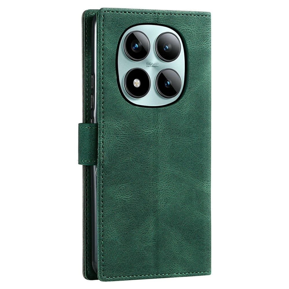 For Xiaomi Poco M8 Pro 5G / Redmi Note 15 Pro+ 5G (Global) Leather Case Splicing Stitching Wallet Phone Cover with Wrist Strap - Green
