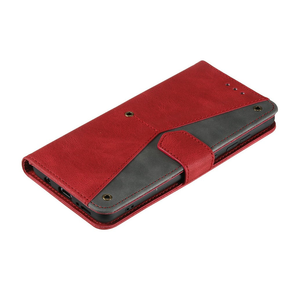 For Xiaomi Poco M8 Pro 5G / Redmi Note 15 Pro+ 5G (Global) Leather Case Splicing Stitching Wallet Phone Cover with Wrist Strap - Red