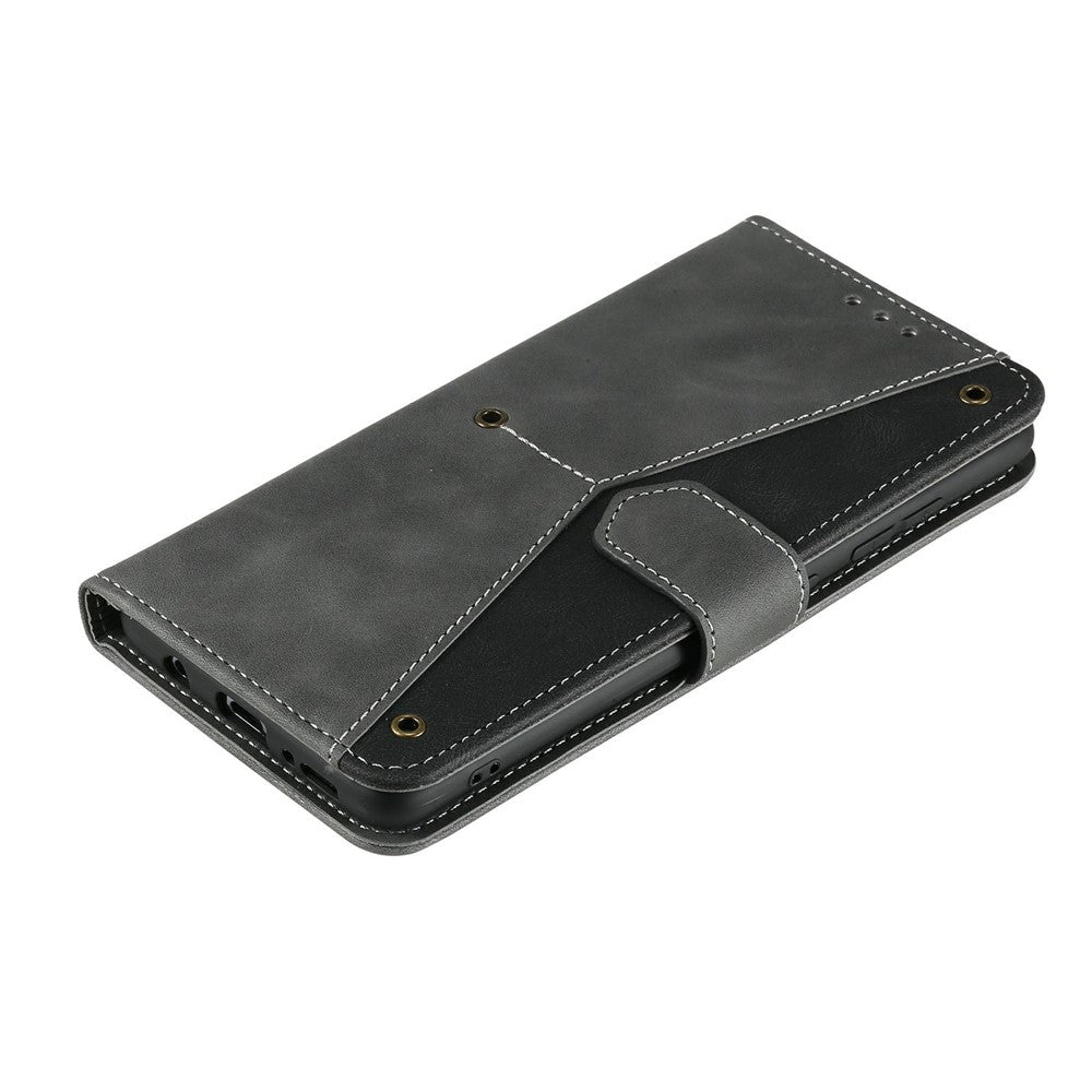 For Xiaomi Poco M8 Pro 5G / Redmi Note 15 Pro+ 5G (Global) Leather Case Splicing Stitching Wallet Phone Cover with Wrist Strap - Grey