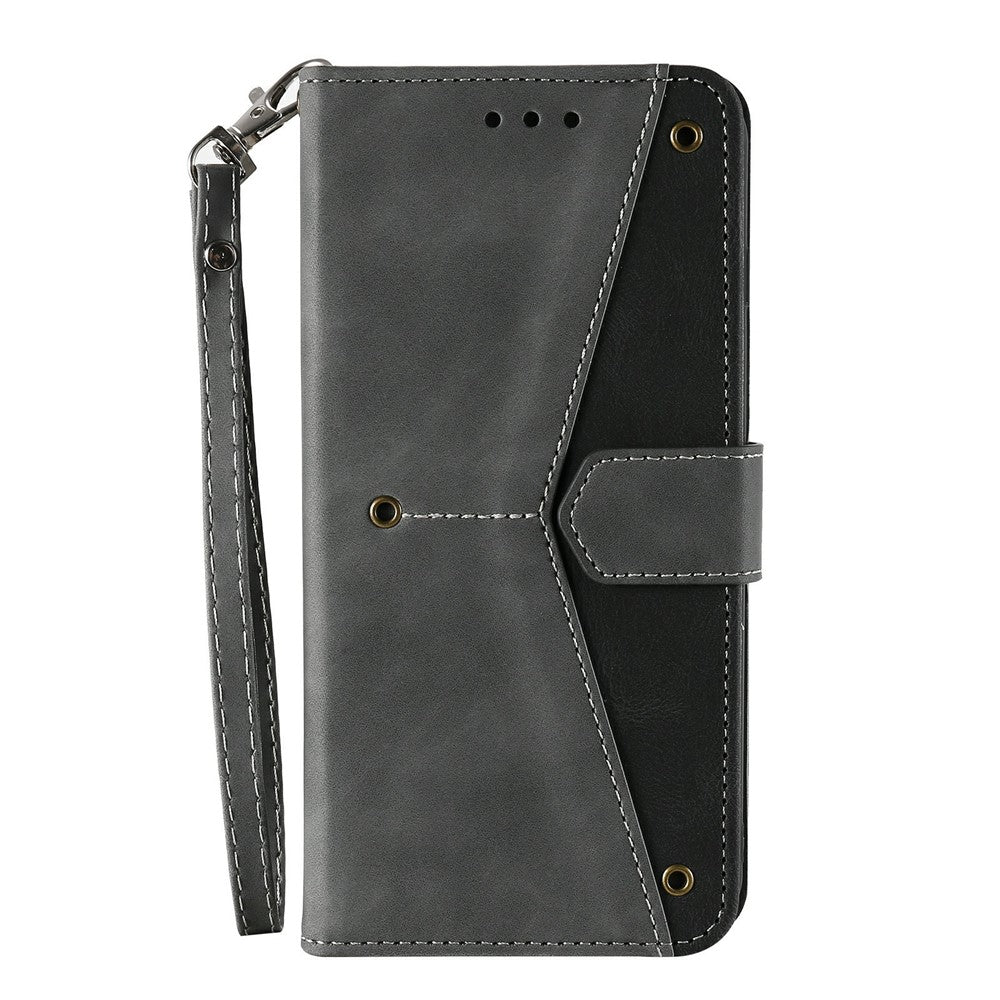 For Xiaomi Poco M8 Pro 5G / Redmi Note 15 Pro+ 5G (Global) Leather Case Splicing Stitching Wallet Phone Cover with Wrist Strap - Grey