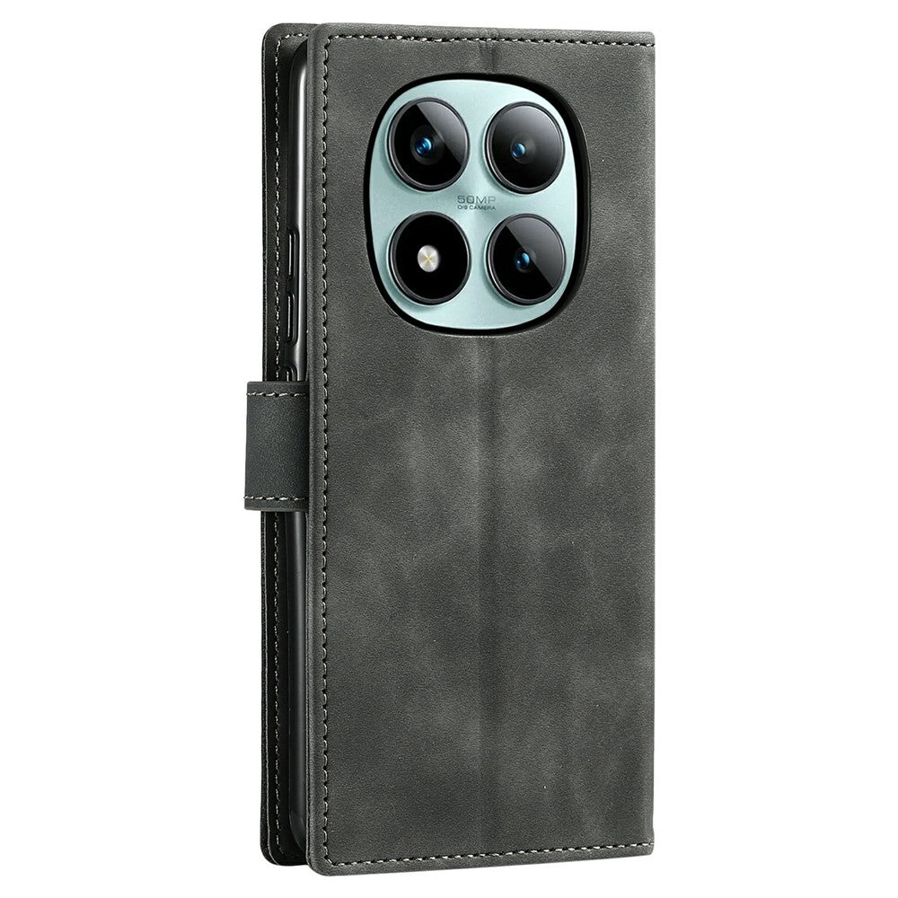 For Xiaomi Poco M8 Pro 5G / Redmi Note 15 Pro+ 5G (Global) Leather Case Splicing Stitching Wallet Phone Cover with Wrist Strap - Grey