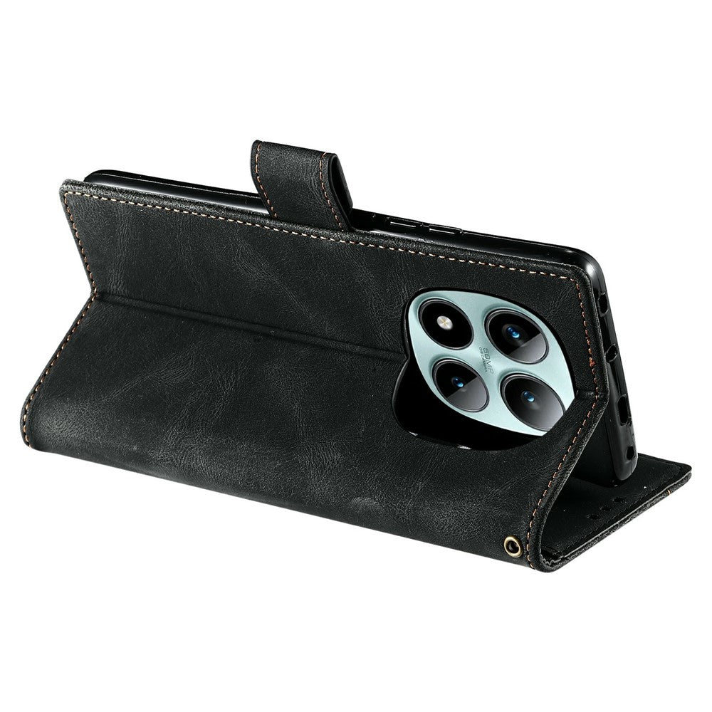 For Xiaomi Poco M8 Pro 5G / Redmi Note 15 Pro+ 5G (Global) Leather Case Splicing Stitching Wallet Phone Cover with Wrist Strap - Black