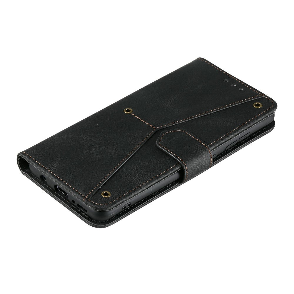 For Xiaomi Poco M8 Pro 5G / Redmi Note 15 Pro+ 5G (Global) Leather Case Splicing Stitching Wallet Phone Cover with Wrist Strap - Black