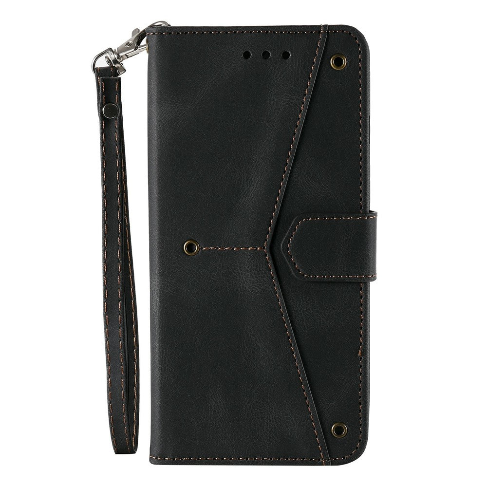 For Xiaomi Poco M8 Pro 5G / Redmi Note 15 Pro+ 5G (Global) Leather Case Splicing Stitching Wallet Phone Cover with Wrist Strap - Black