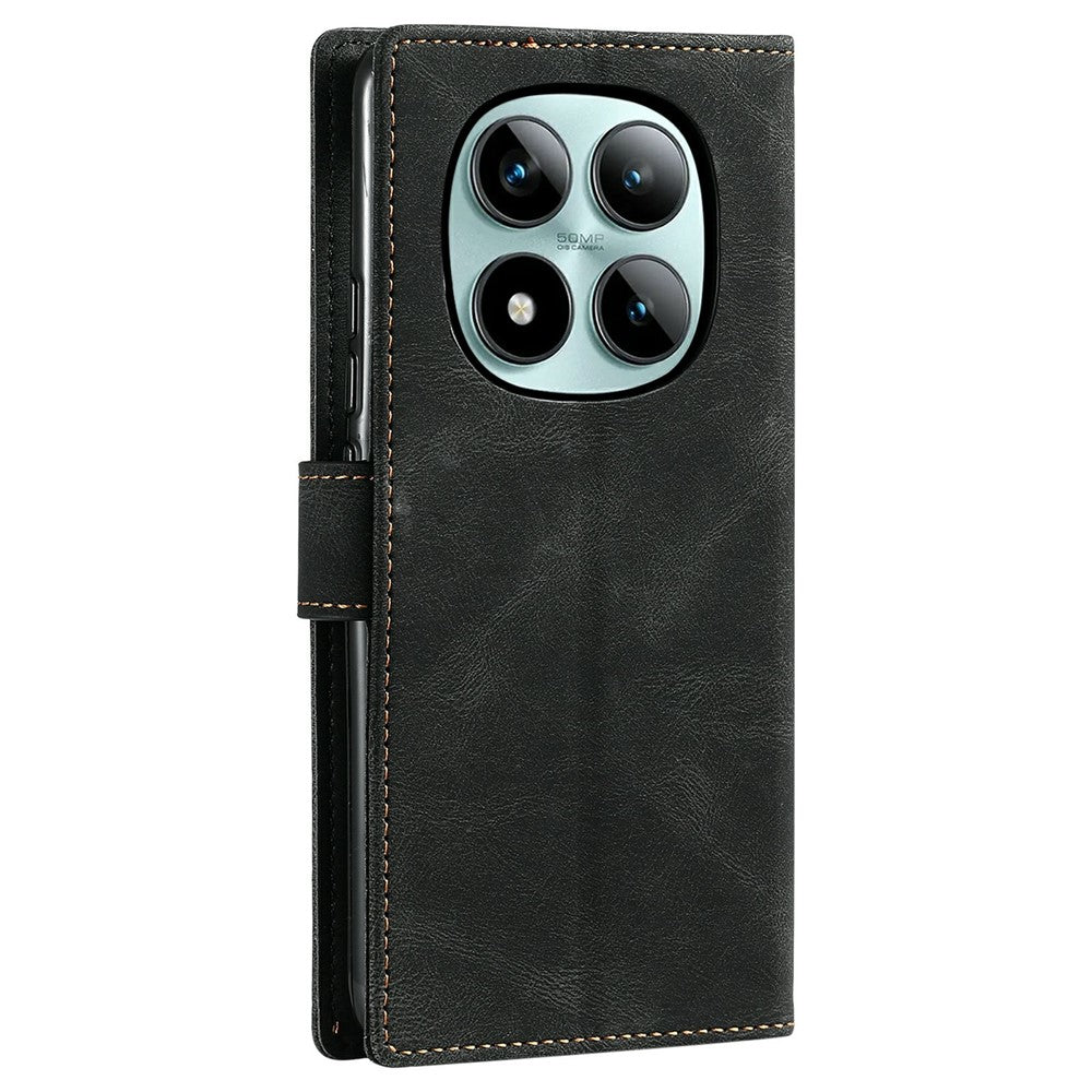 For Xiaomi Poco M8 Pro 5G / Redmi Note 15 Pro+ 5G (Global) Leather Case Splicing Stitching Wallet Phone Cover with Wrist Strap - Black