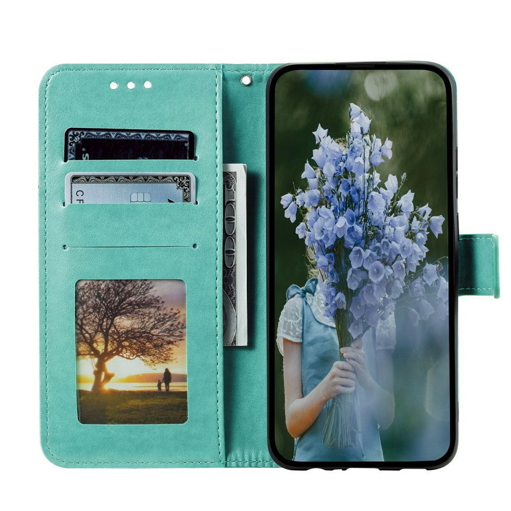 For Xiaomi Poco M8 Pro 5G / Redmi Note 15 Pro+ 5G (Global) Stand Case Imprinted Totem PU Leather Wallet Phone Cover with Wrist Strap - Mint Green