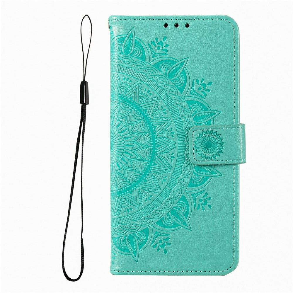 For Xiaomi Poco M8 Pro 5G / Redmi Note 15 Pro+ 5G (Global) Stand Case Imprinted Totem PU Leather Wallet Phone Cover with Wrist Strap - Mint Green