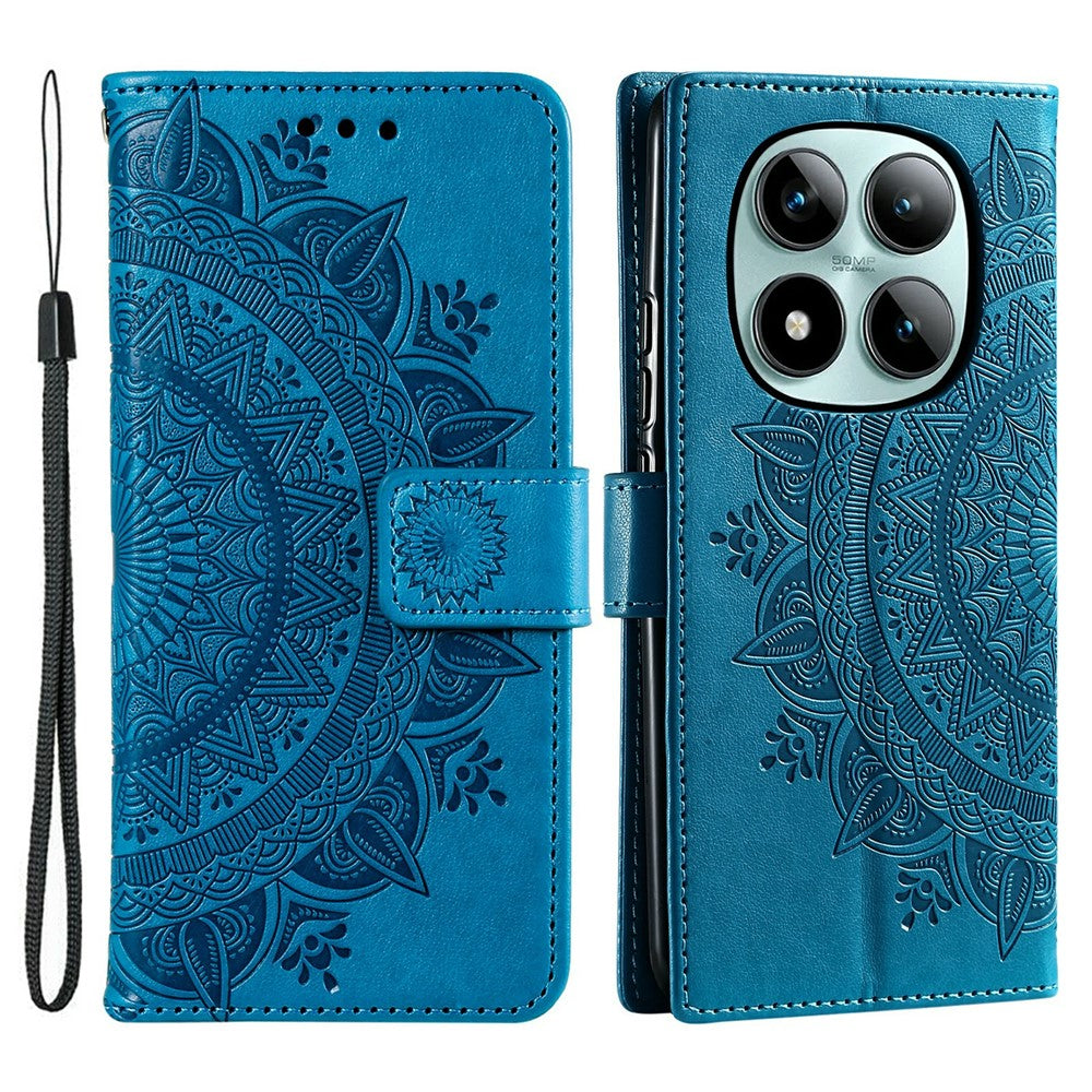 For Xiaomi Poco M8 Pro 5G / Redmi Note 15 Pro+ 5G (Global) Stand Case Imprinted Totem PU Leather Wallet Phone Cover with Wrist Strap - Blue