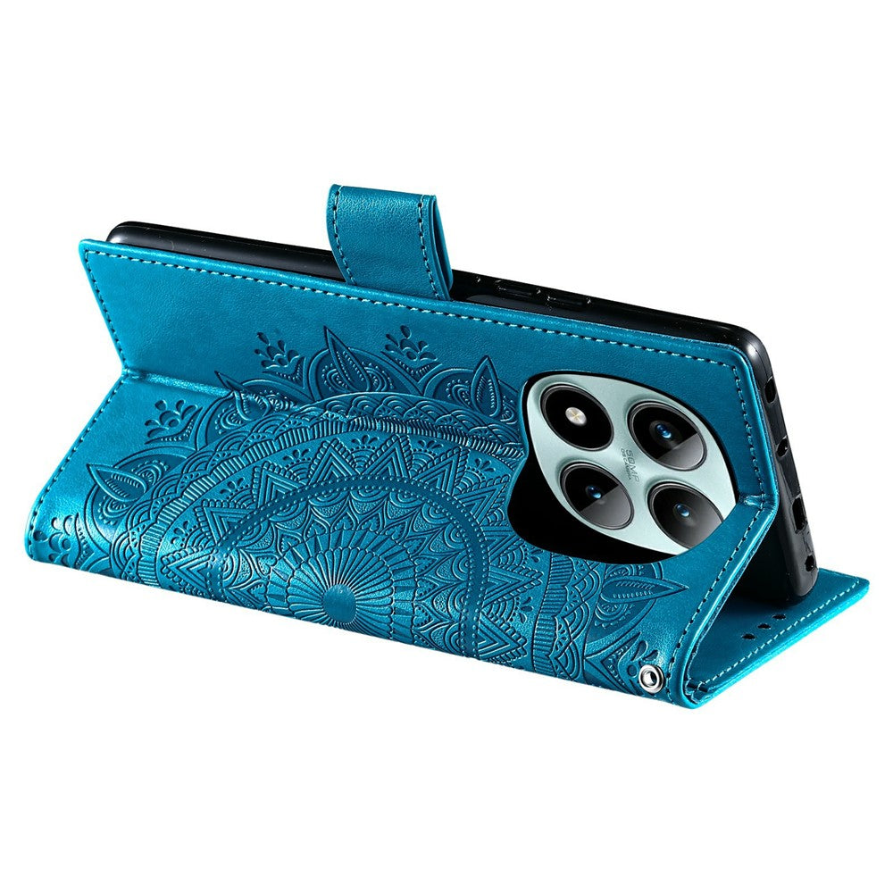 For Xiaomi Poco M8 Pro 5G / Redmi Note 15 Pro+ 5G (Global) Stand Case Imprinted Totem PU Leather Wallet Phone Cover with Wrist Strap - Blue