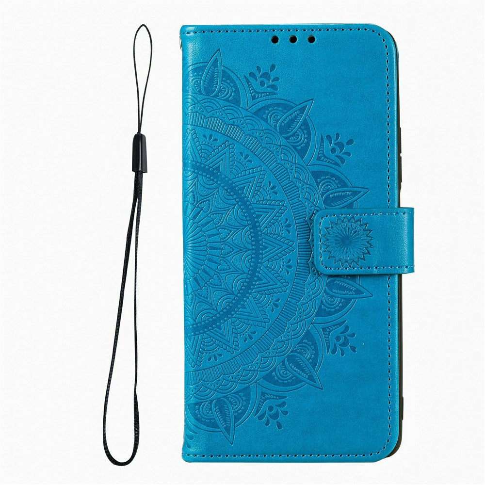 For Xiaomi Poco M8 Pro 5G / Redmi Note 15 Pro+ 5G (Global) Stand Case Imprinted Totem PU Leather Wallet Phone Cover with Wrist Strap - Blue