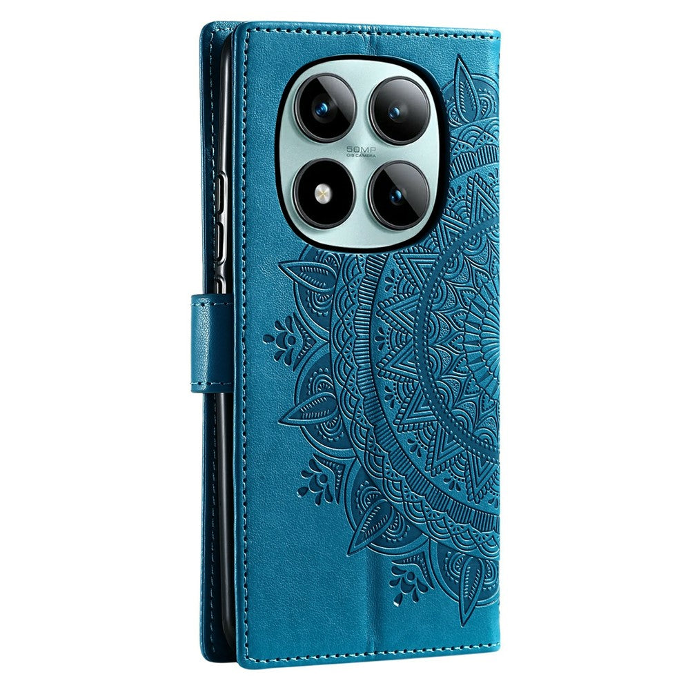 For Xiaomi Poco M8 Pro 5G / Redmi Note 15 Pro+ 5G (Global) Stand Case Imprinted Totem PU Leather Wallet Phone Cover with Wrist Strap - Blue
