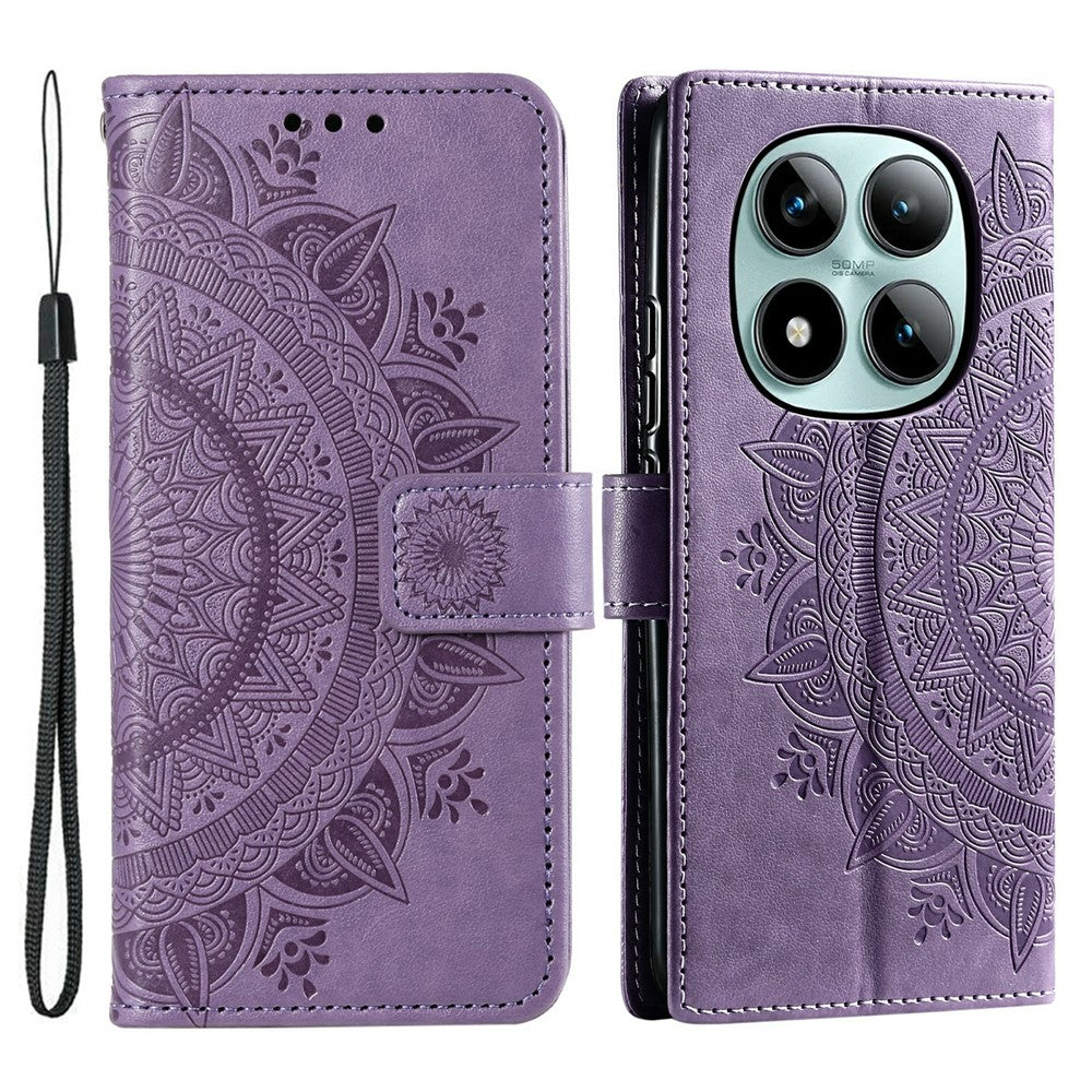 For Xiaomi Poco M8 Pro 5G / Redmi Note 15 Pro+ 5G (Global) Stand Case Imprinted Totem PU Leather Wallet Phone Cover with Wrist Strap - Purple