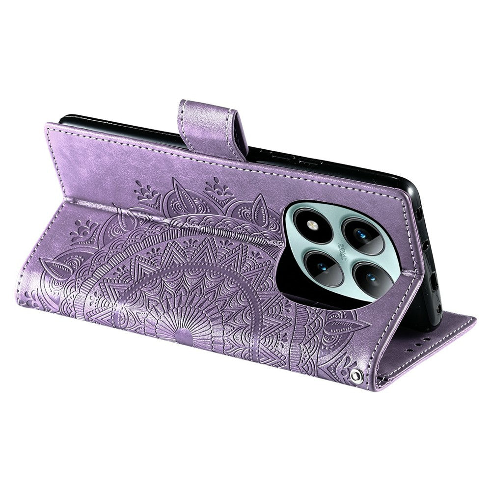 For Xiaomi Poco M8 Pro 5G / Redmi Note 15 Pro+ 5G (Global) Stand Case Imprinted Totem PU Leather Wallet Phone Cover with Wrist Strap - Purple