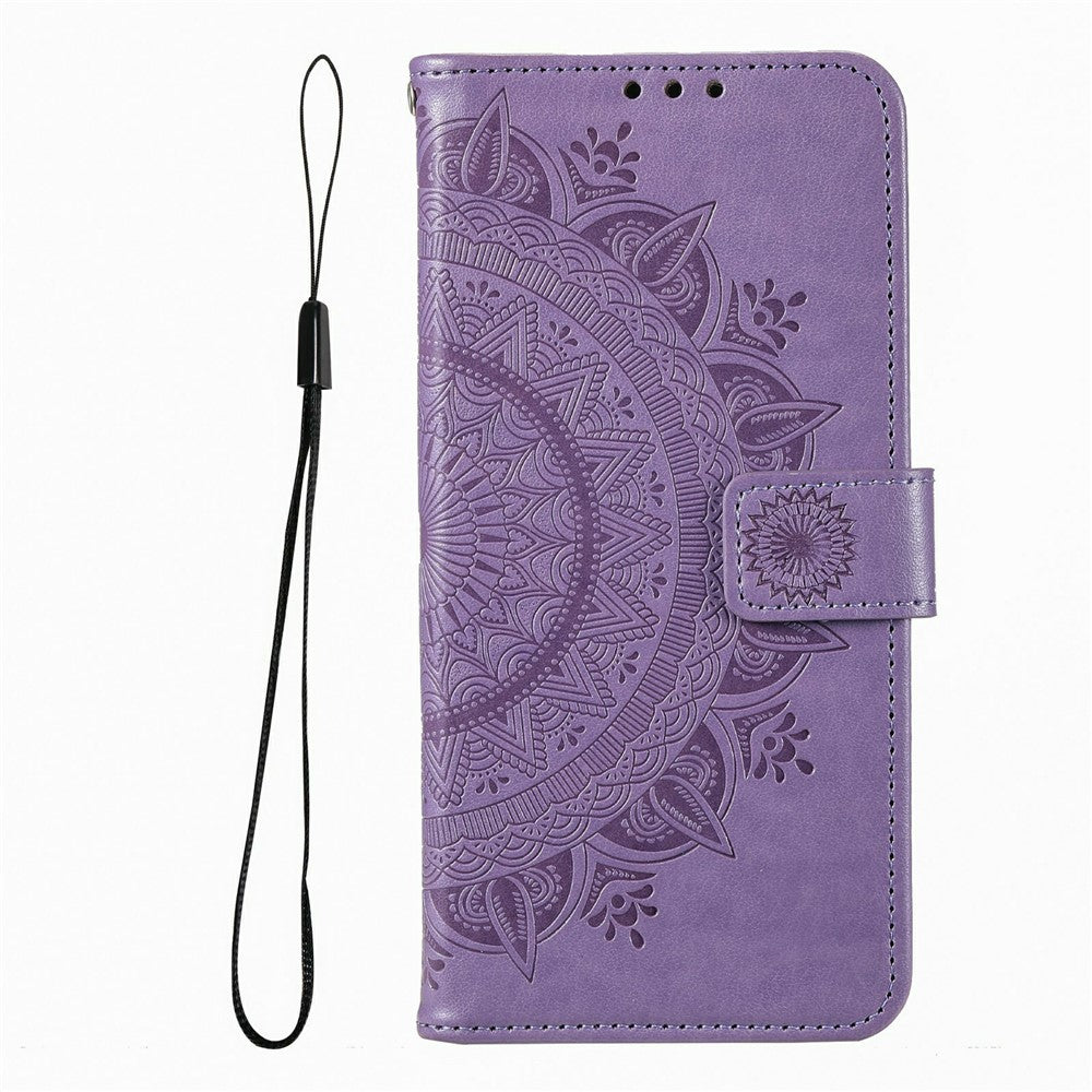 For Xiaomi Poco M8 Pro 5G / Redmi Note 15 Pro+ 5G (Global) Stand Case Imprinted Totem PU Leather Wallet Phone Cover with Wrist Strap - Purple