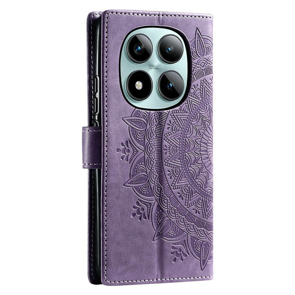 For Xiaomi Poco M8 Pro 5G / Redmi Note 15 Pro+ 5G (Global) Stand Case Imprinted Totem PU Leather Wallet Phone Cover with Wrist Strap - Purple