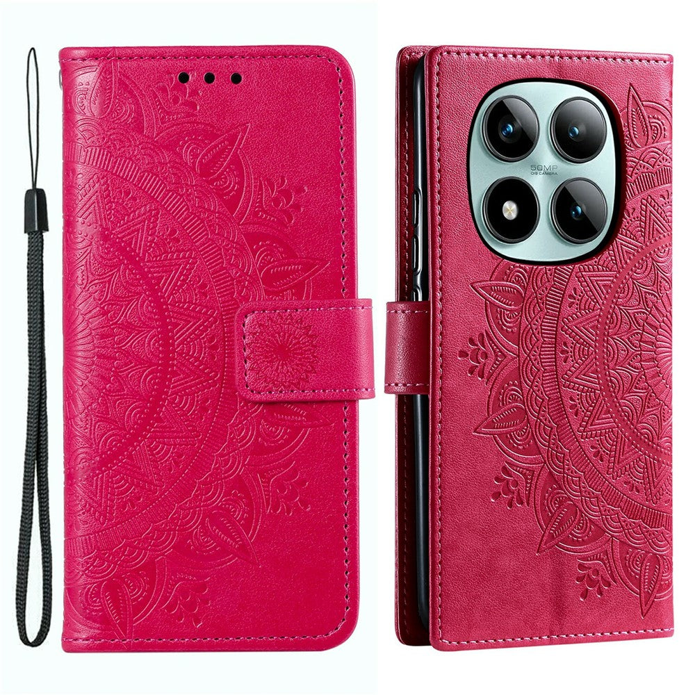 For Xiaomi Poco M8 Pro 5G / Redmi Note 15 Pro+ 5G (Global) Stand Case Imprinted Totem PU Leather Wallet Phone Cover with Wrist Strap - Rose