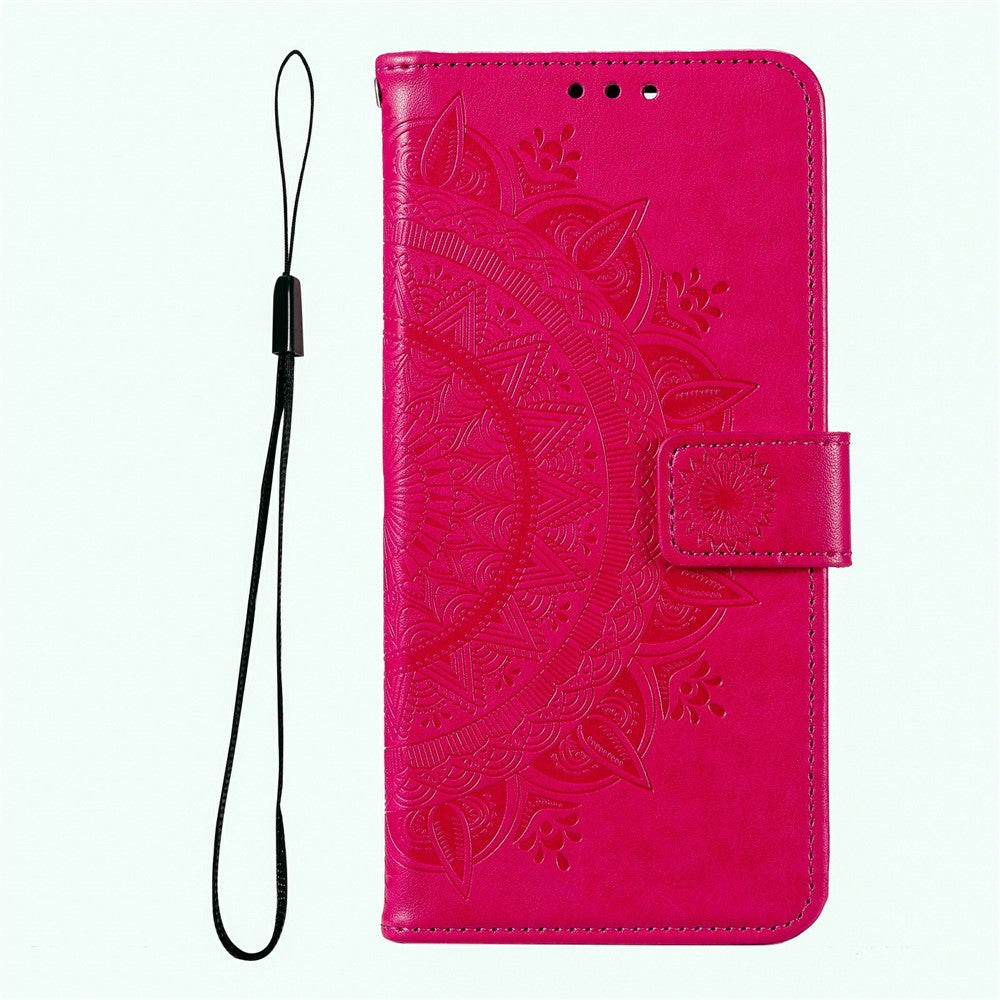 For Xiaomi Poco M8 Pro 5G / Redmi Note 15 Pro+ 5G (Global) Stand Case Imprinted Totem PU Leather Wallet Phone Cover with Wrist Strap - Rose