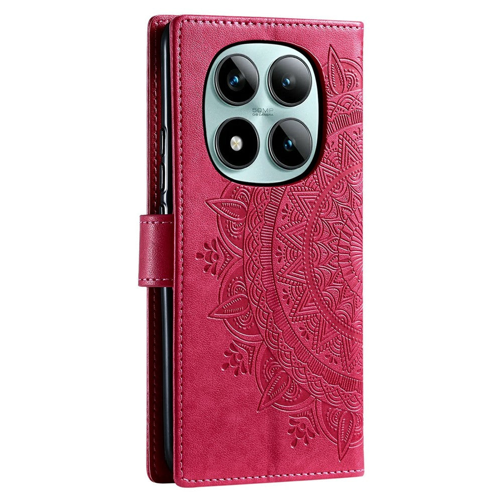 For Xiaomi Poco M8 Pro 5G / Redmi Note 15 Pro+ 5G (Global) Stand Case Imprinted Totem PU Leather Wallet Phone Cover with Wrist Strap - Rose