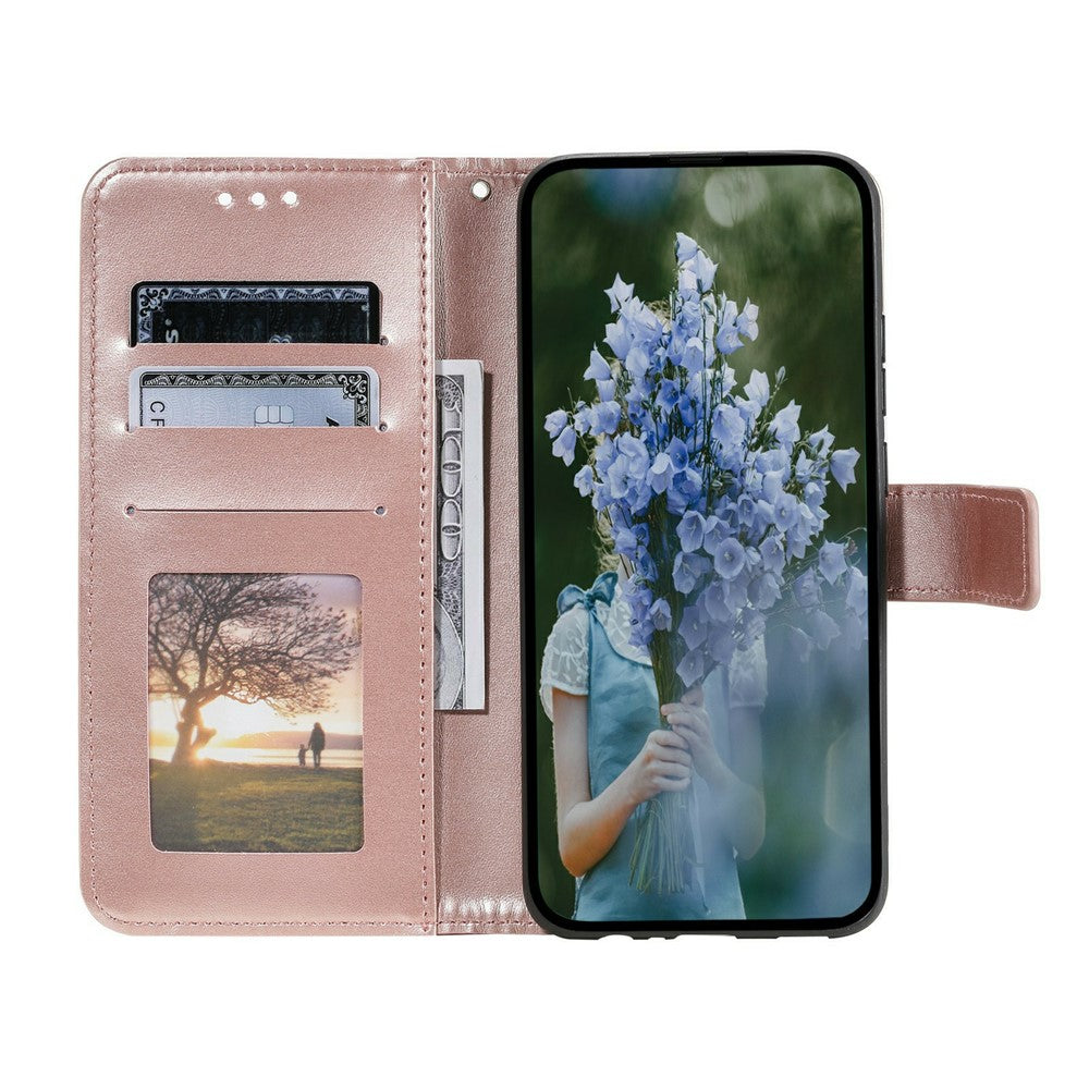 For Xiaomi Poco M8 Pro 5G / Redmi Note 15 Pro+ 5G (Global) Stand Case Imprinted Totem PU Leather Wallet Phone Cover with Wrist Strap - Rose Gold