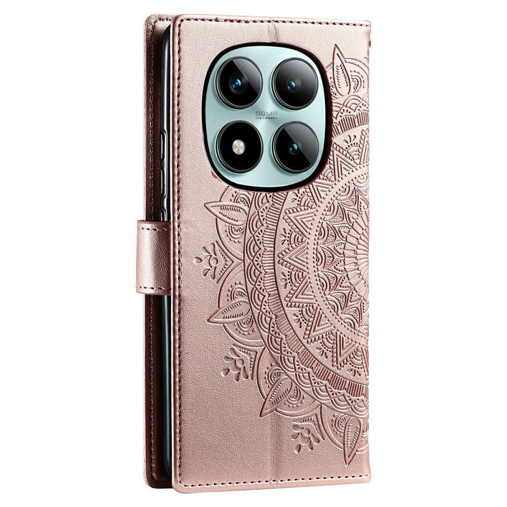 For Xiaomi Poco M8 Pro 5G / Redmi Note 15 Pro+ 5G (Global) Stand Case Imprinted Totem PU Leather Wallet Phone Cover with Wrist Strap - Rose Gold