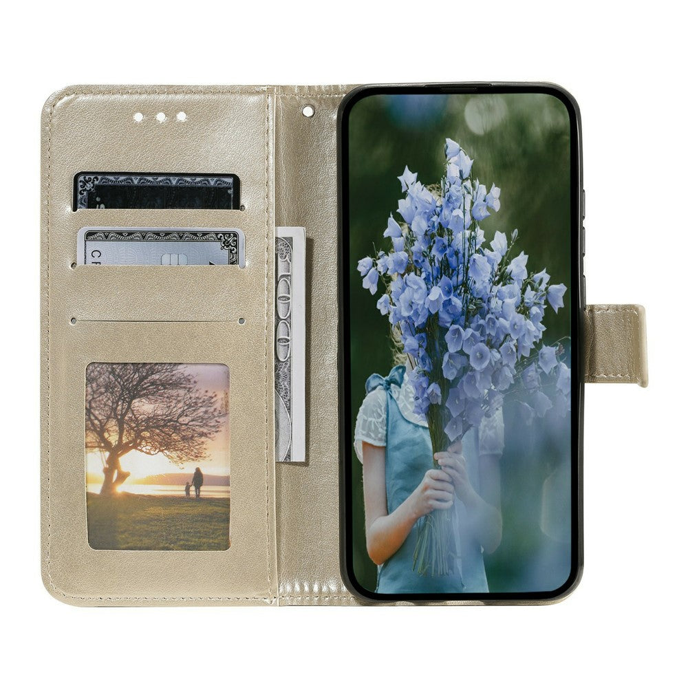 For Xiaomi Poco M8 Pro 5G / Redmi Note 15 Pro+ 5G (Global) Stand Case Imprinted Totem PU Leather Wallet Phone Cover with Wrist Strap - Gold