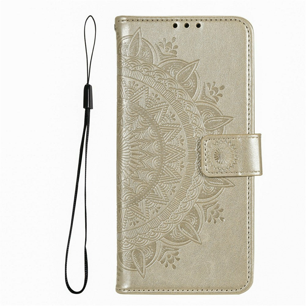 For Xiaomi Poco M8 Pro 5G / Redmi Note 15 Pro+ 5G (Global) Stand Case Imprinted Totem PU Leather Wallet Phone Cover with Wrist Strap - Gold