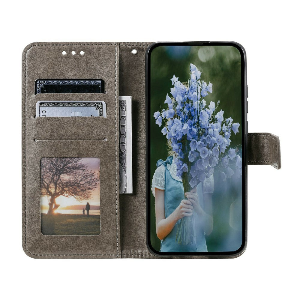 For Xiaomi Poco M8 Pro 5G / Redmi Note 15 Pro+ 5G (Global) Stand Case Imprinted Totem PU Leather Wallet Phone Cover with Wrist Strap - Grey