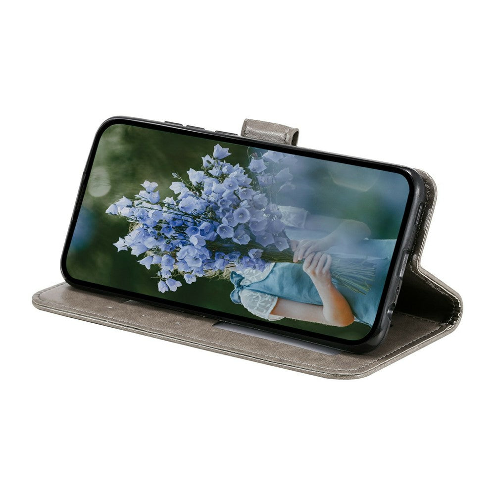 For Xiaomi Poco M8 Pro 5G / Redmi Note 15 Pro+ 5G (Global) Stand Case Imprinted Totem PU Leather Wallet Phone Cover with Wrist Strap - Grey