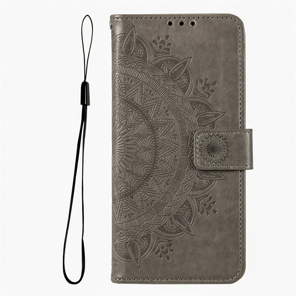For Xiaomi Poco M8 Pro 5G / Redmi Note 15 Pro+ 5G (Global) Stand Case Imprinted Totem PU Leather Wallet Phone Cover with Wrist Strap - Grey
