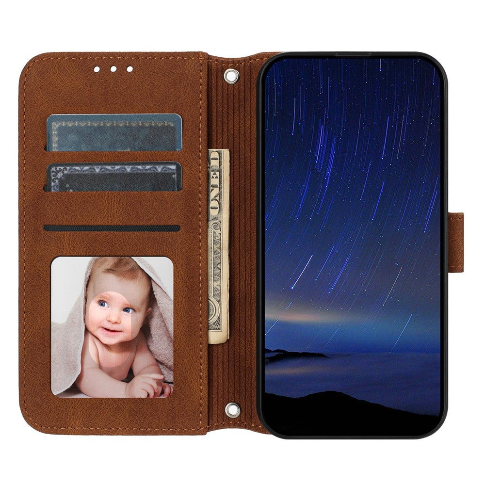 For Xiaomi Redmi Note 15 Pro 5G (Global) Case Wallet Skin-Touch Leather Imprinted Phone Cover with Wrist Strap - Brown