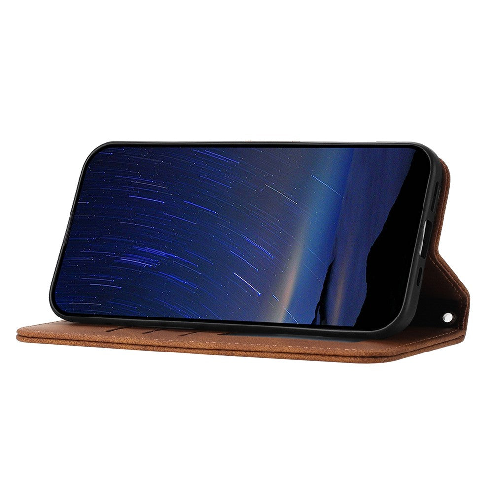 For Xiaomi Redmi Note 15 Pro 5G (Global) Case Wallet Skin-Touch Leather Imprinted Phone Cover with Wrist Strap - Brown