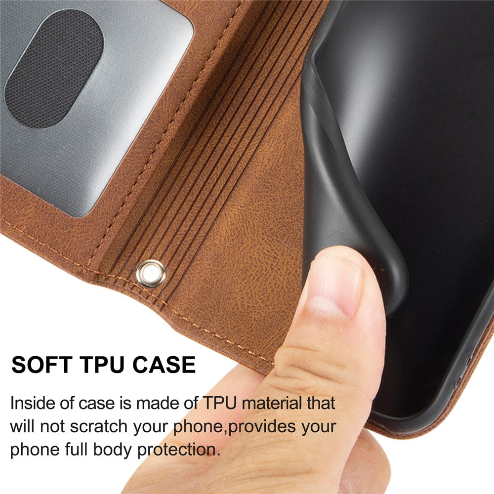 For Xiaomi Redmi Note 15 Pro 5G (Global) Case Wallet Skin-Touch Leather Imprinted Phone Cover with Wrist Strap - Brown