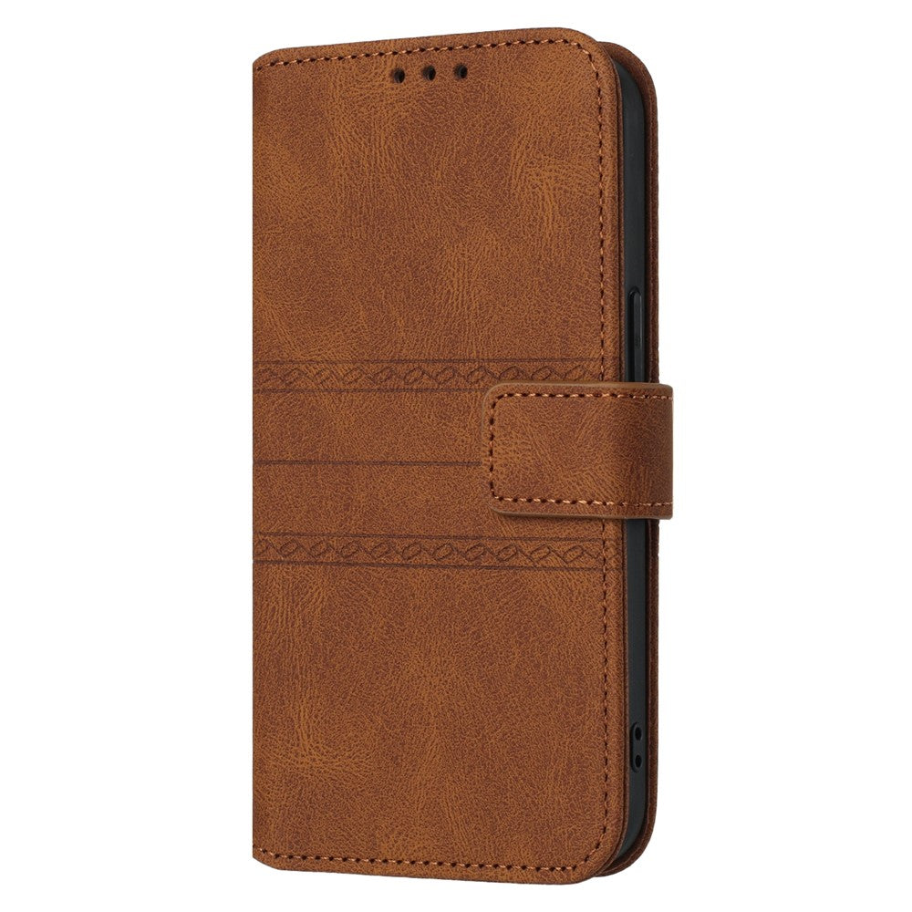 For Xiaomi Redmi Note 15 Pro 5G (Global) Case Wallet Skin-Touch Leather Imprinted Phone Cover with Wrist Strap - Brown