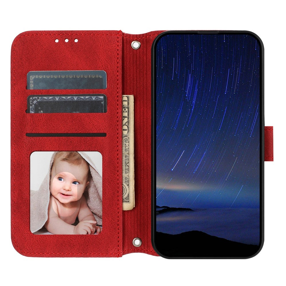 For Xiaomi Redmi Note 15 Pro 5G (Global) Case Wallet Skin-Touch Leather Imprinted Phone Cover with Wrist Strap - Red