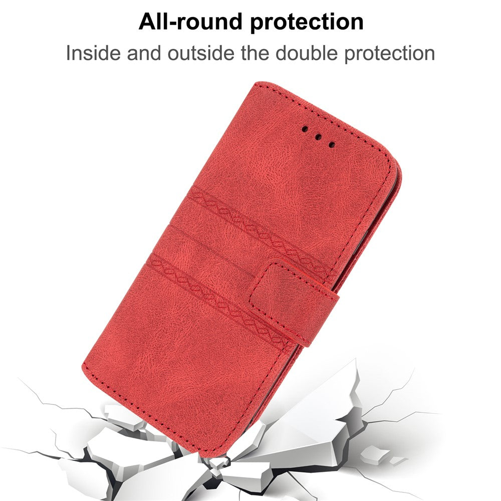 For Xiaomi Redmi Note 15 Pro 5G (Global) Case Wallet Skin-Touch Leather Imprinted Phone Cover with Wrist Strap - Red