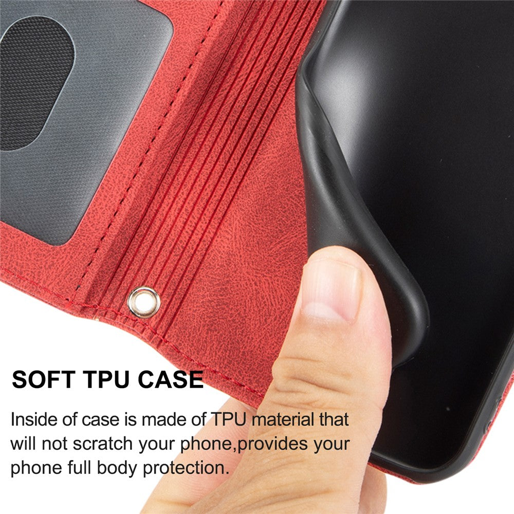 For Xiaomi Redmi Note 15 Pro 5G (Global) Case Wallet Skin-Touch Leather Imprinted Phone Cover with Wrist Strap - Red