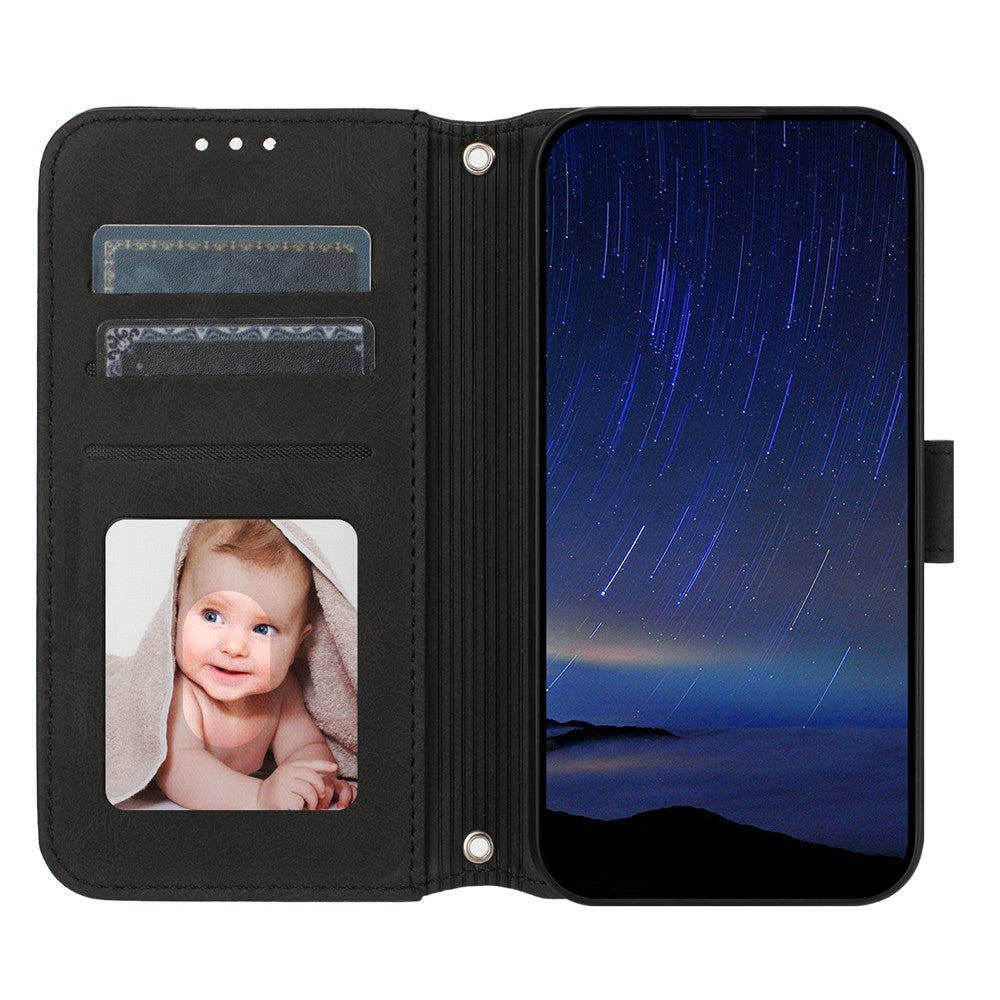 For Xiaomi Redmi Note 15 Pro 5G (Global) Case Wallet Skin-Touch Leather Imprinted Phone Cover with Wrist Strap - Black