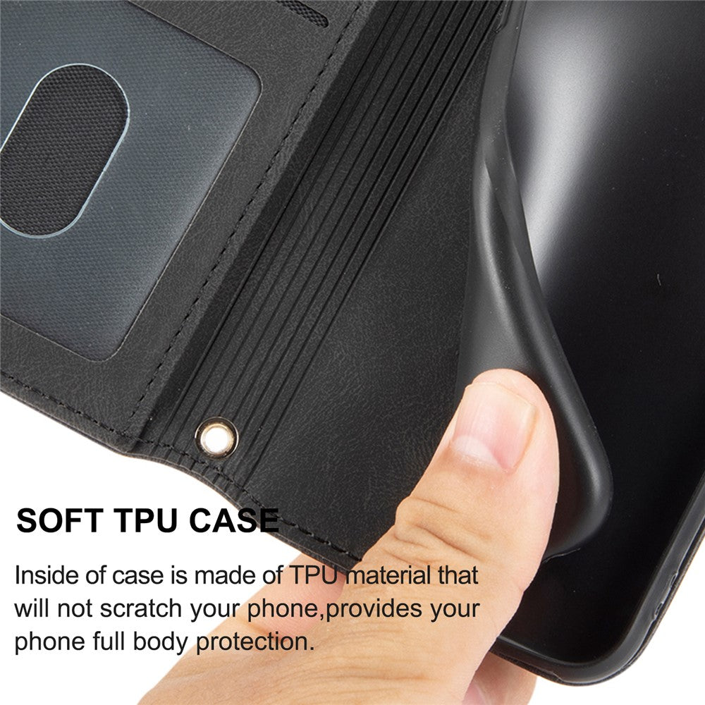For Xiaomi Redmi Note 15 Pro 5G (Global) Case Wallet Skin-Touch Leather Imprinted Phone Cover with Wrist Strap - Black