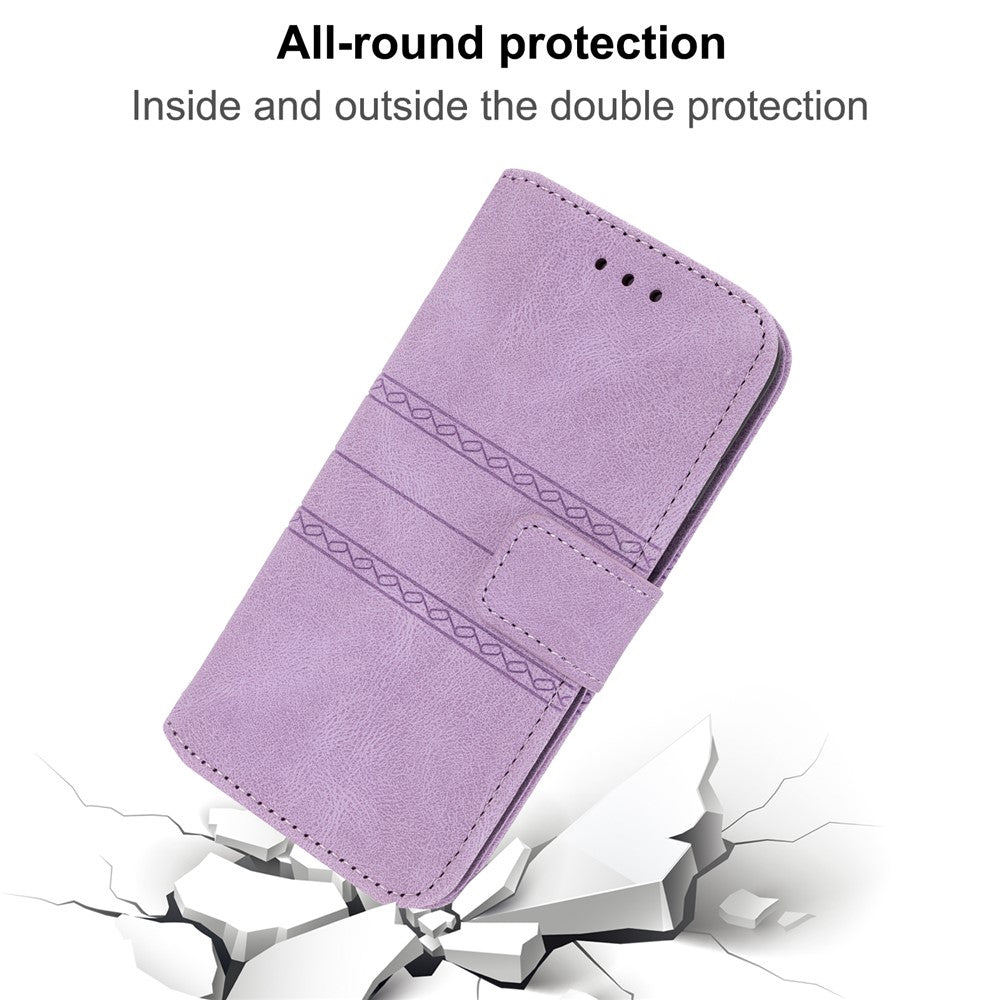 For Xiaomi Redmi Note 15 Pro 5G (Global) Case Wallet Skin-Touch Leather Imprinted Phone Cover with Wrist Strap - Purple