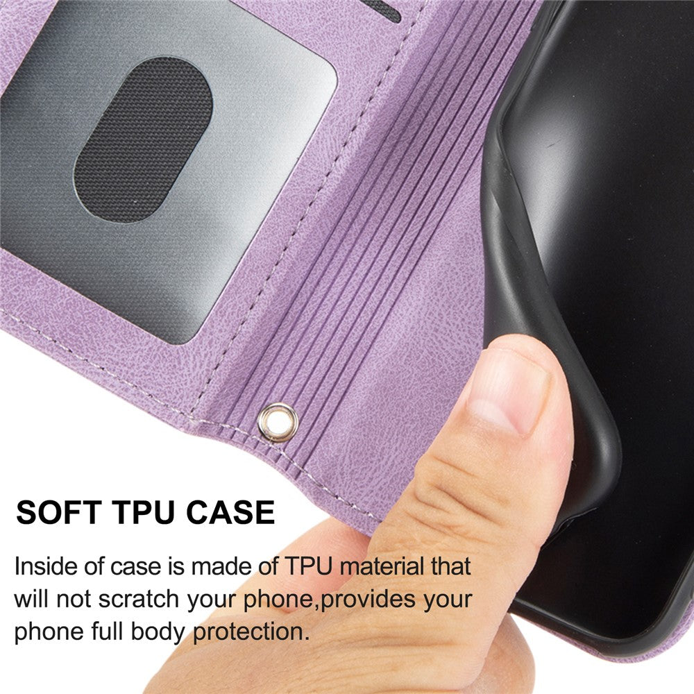 For Xiaomi Redmi Note 15 Pro 5G (Global) Case Wallet Skin-Touch Leather Imprinted Phone Cover with Wrist Strap - Purple