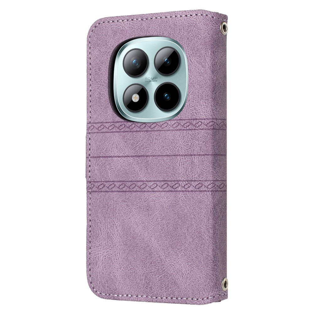 For Xiaomi Redmi Note 15 Pro 5G (Global) Case Wallet Skin-Touch Leather Imprinted Phone Cover with Wrist Strap - Purple