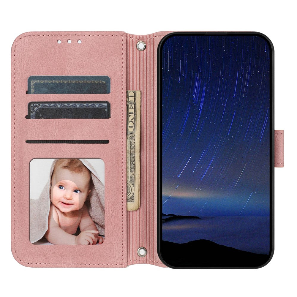 For Xiaomi Redmi Note 15 Pro 5G (Global) Case Wallet Skin-Touch Leather Imprinted Phone Cover with Wrist Strap - Pink