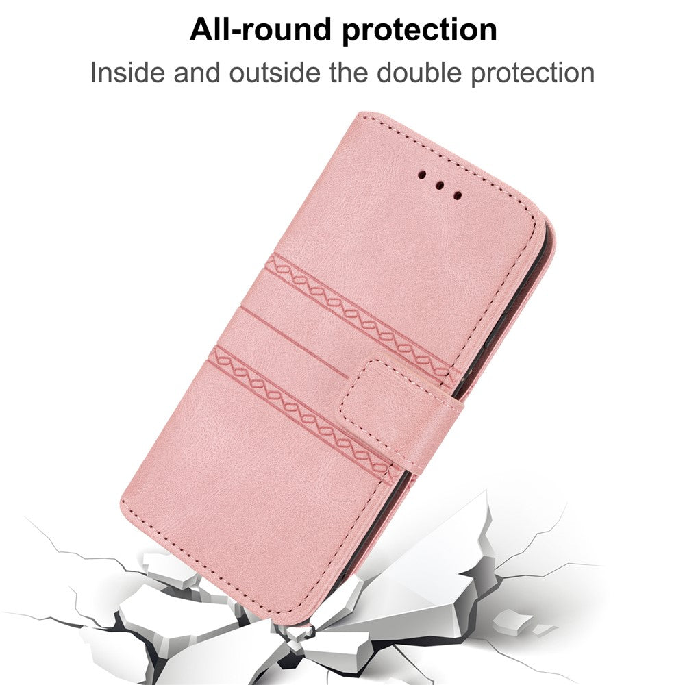For Xiaomi Redmi Note 15 Pro 5G (Global) Case Wallet Skin-Touch Leather Imprinted Phone Cover with Wrist Strap - Pink
